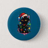 Black Cat Christmas Ice Cream Drip Santa Hat Cute Button (Vorderseite)