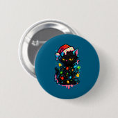 Black Cat Christmas Ice Cream Drip Santa Hat Cute Button (Vorne & Hinten)