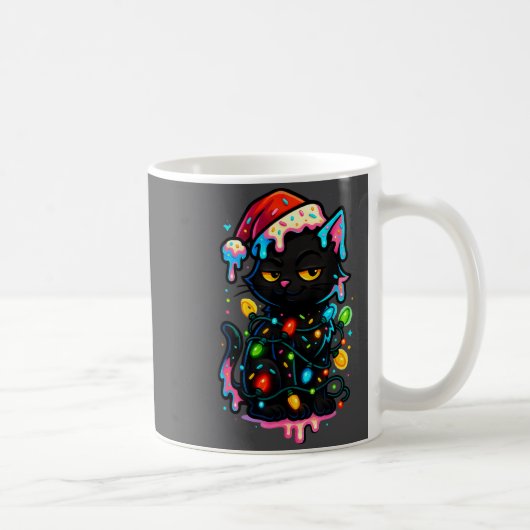 Black Cat Christmas Ice Cream Drip Santa Hat Cute  Kaffeetasse (Rechts)