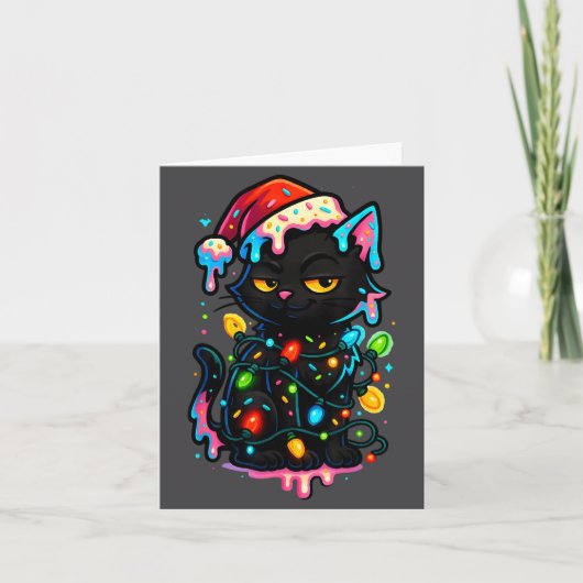 Black Cat Christmas Ice Cream Drip Santa Hat Cute  Karte (Vorderseite)