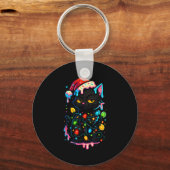 Black Cat Christmas Ice Cream Drip Santa Hat Cute  Schlüsselanhänger (Vorderseite)