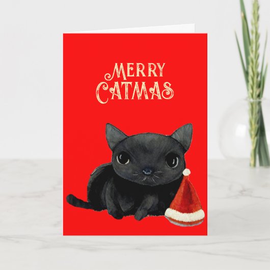 Black Cat Christmas Karte (Vorderseite)