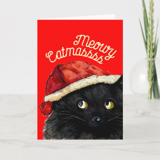 Black Cat Christmas Karte (Vorderseite)