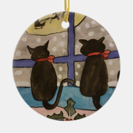 Black Cat Christmas Keramik Ornament