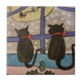 Black Cat Christmas Keramik Tile Fliese (Vorderseite)