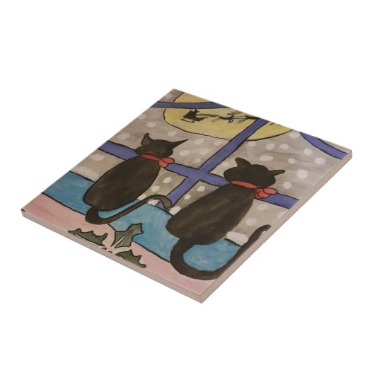 Black Cat Christmas Keramik Tile Fliese (Seite)