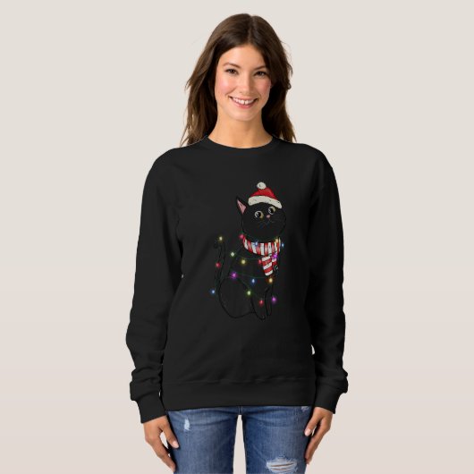 Black Cat christmas light   cat  christmas Sweatshirt (Vorne ganz)