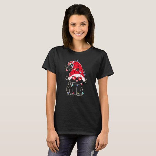 Black Cat Christmas Light Cat Christmas T-Shirt (Vorne ganz)