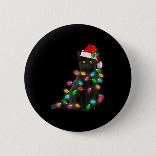 Black Cat Christmas Light Cat Lover Christmas Button (Vorderseite)