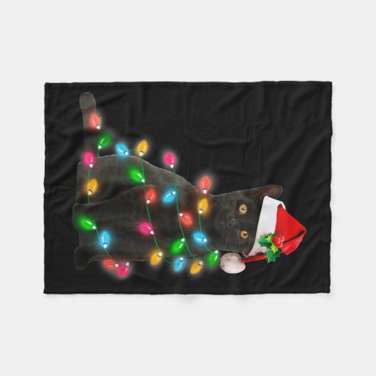 Black Cat Christmas Light Cat Lover Christmas  Fleecedecke (Vorderseite (Horizontal))