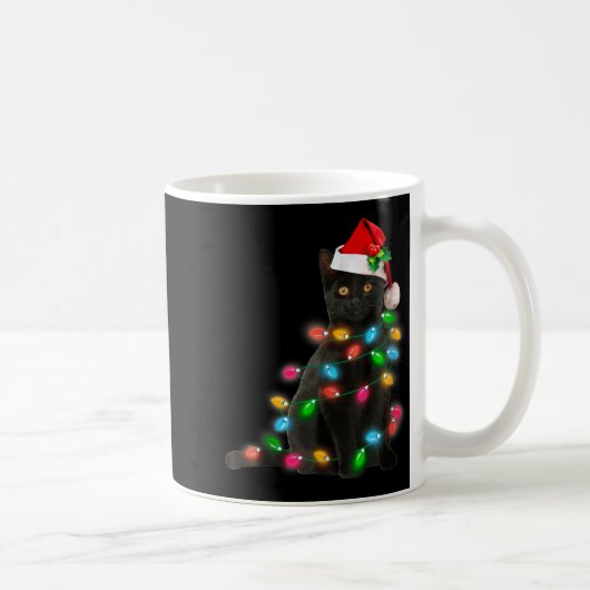 Black Cat Christmas Light Cat Lover Christmas  Kaffeetasse (Rechts)