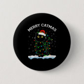 Black Cat Christmas Light Cat Wearing Santa Hat Me Button (Vorderseite)