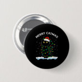 Black Cat Christmas Light Cat Wearing Santa Hat Me Button (Vorne & Hinten)