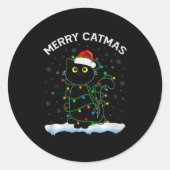 Black Cat Christmas Light Cat Wearing Santa Hat Me Runder Aufkleber (Vorderseite)