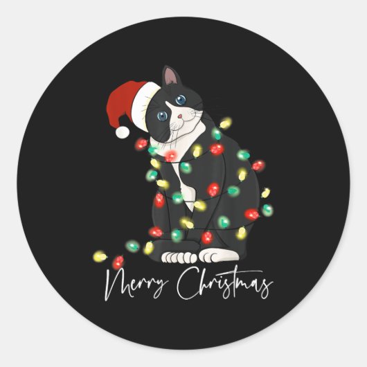 Black Cat Christmas Light Christmas Black Cat With Runder Aufkleber (Vorderseite)