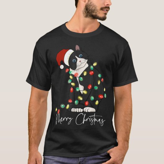 Black Cat Christmas Light Christmas Black Cat With T-Shirt (Vorderseite)