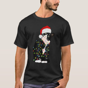 Black Cat Christmas Light Weihnachtsmannmütze Cat T-Shirt