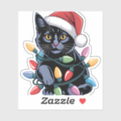Black Cat Christmas Lights Funny Cat Lover Aufkleber (Blatt)