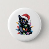 Black Cat Christmas Lights Funny Cat Lover Button (Vorderseite)