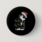 Black Cat Christmas Lights Funny Santa Hat Black C Button (Vorderseite)