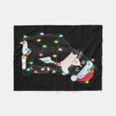 Black Cat Christmas Lights Funny Santa Hat Black C Fleecedecke (Vorderseite (Horizontal))