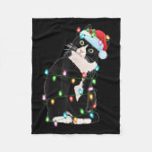 Black Cat Christmas Lights Funny Santa Hat Black C Fleecedecke (Vorderseite)