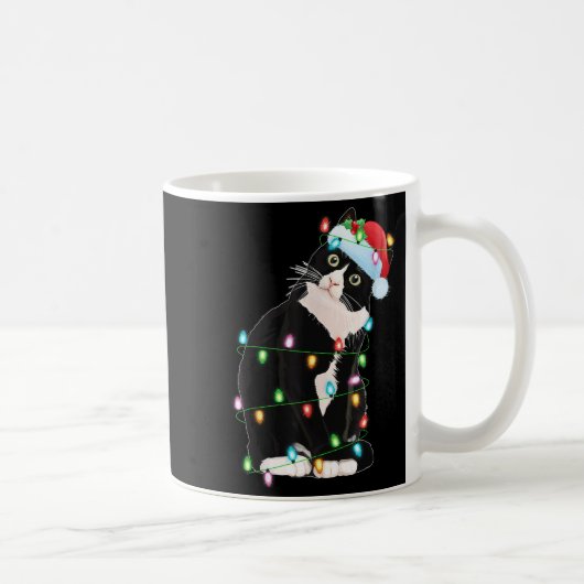 Black Cat Christmas Lights Funny Santa Hat Black C Kaffeetasse (Rechts)