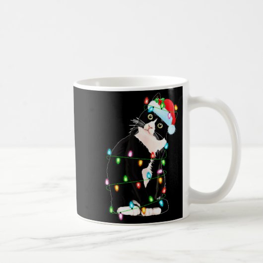 Black Cat Christmas Lights Funny Santa Hat Black C Kaffeetasse (Rechts)