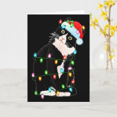 Black Cat Christmas Lights Funny Santa Hat Black C Karte (Gelbe Blume)