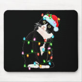 Black Cat Christmas Lights Funny Santa Hat Black C Mousepad (Vorne)
