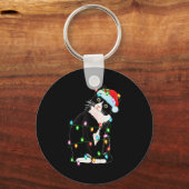 Black Cat Christmas Lights Funny Santa Hat Black C Schlüsselanhänger (Vorderseite)