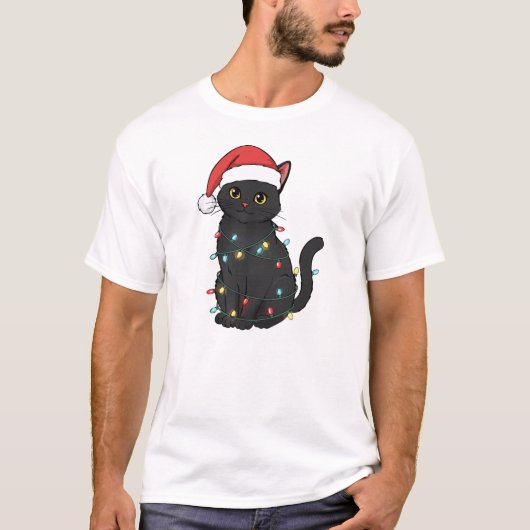 Black Cat Christmas Lights – Funny Santa Kitten  T-Shirt (Vorderseite)