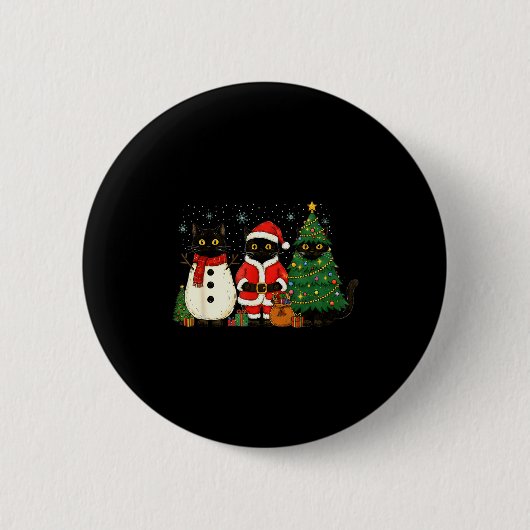Black Cat Christmas Lights Reindeer Santa Meowy Ca Button (Vorderseite)