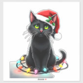 Black Cat Christmas Lights Santa Hat Funny Xmas Ca Aufkleber (Blatt)