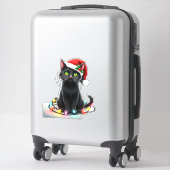 Black Cat Christmas Lights Santa Hat Funny Xmas Ca Aufkleber (Koffer)