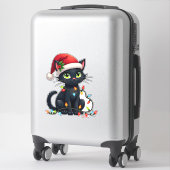 Black Cat Christmas Lights Santa Hat Funny Xmas Ca Aufkleber (Koffer)