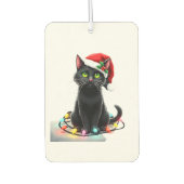 Black Cat Christmas Lights Santa Hat Funny Xmas Ca Autolufterfrischer (Vorderseite)