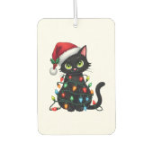 Black Cat Christmas Lights Santa Hat Funny Xmas Ca Autolufterfrischer (Vorderseite)