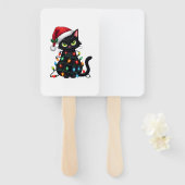 Black Cat Christmas Lights Santa Hat Funny Xmas Ca Fächer (Vorne und Hinten)