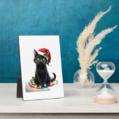 Black Cat Christmas Lights Santa Hat Funny Xmas Ca Fotoplatte (Seite)