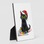 Black Cat Christmas Lights Santa Hat Funny Xmas Ca Fotoplatte (Seite)
