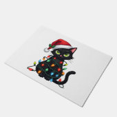 Black Cat Christmas Lights Santa Hat Funny Xmas Ca Fußmatte (Schrägansicht)
