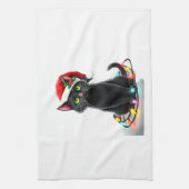 Black Cat Christmas Lights Santa Hat Funny Xmas Ca Geschirrtuch (Vertikal)