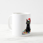 Black Cat Christmas Lights Santa Hat Funny Xmas Ca Kaffeetasse (Vorderseite Links)