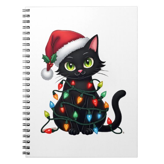 Black Cat Christmas Lights Santa Hat Funny Xmas Ca Notizblock (Vorderseite)