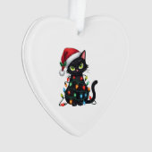 Black Cat Christmas Lights Santa Hat Funny Xmas Ca Ornament (Vorderseite)
