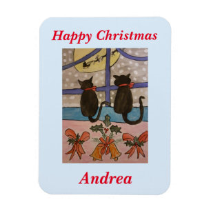 Black Cat Christmas Magnet