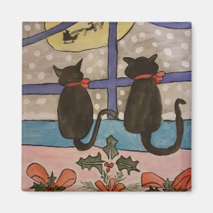 Black Cat Christmas Magnet