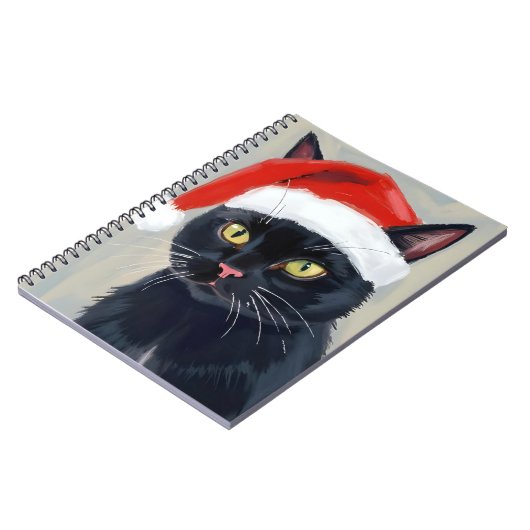 Black Cat | Christmas Painting Santa Hat Notizblock (Linke Seite)