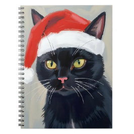 Black Cat | Christmas Painting Santa Hat Notizblock